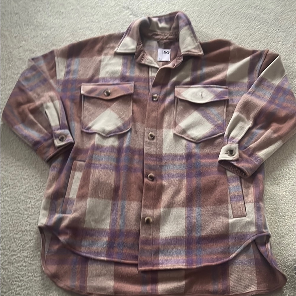 SO Oversized Plaid Button-Up Shirt Jacket